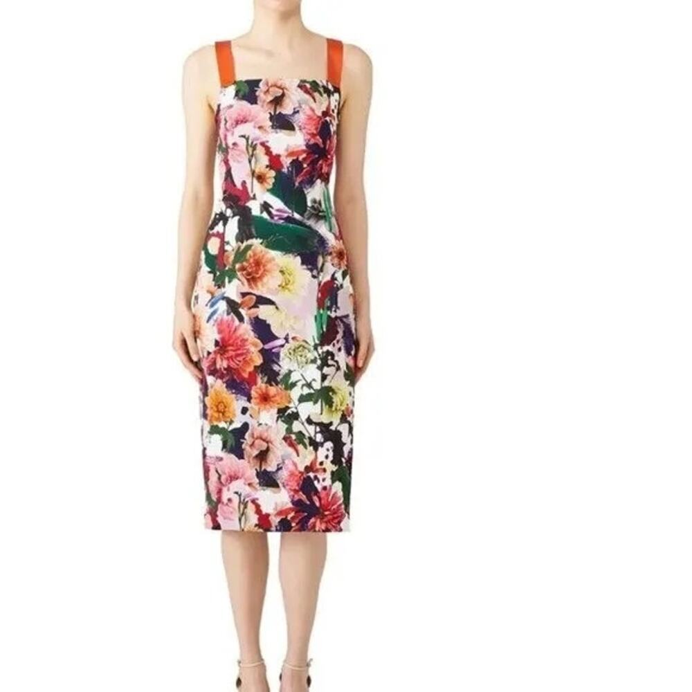 CUSHNIE et Ochs Rosalinda Multicolored Orange Strap Floral Print Sheath Dress 2